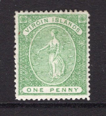 VIRGIN ISLANDS - 1867 - CLASSIC ISSUES: 1d yellow green 'St. Ursula' issue on white paper, no watermark, perf 15, a fine mint copy with large part O.G. (SG 8)  (VIR/16575)