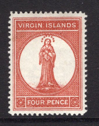 VIRGIN ISLANDS - 1887 - CLASSIC ISSUES: 4d chestnut 'Virgin Mary' issue, watermark 'Crown CA' a fine mint copy. (SG 35)  (VIR/16583)