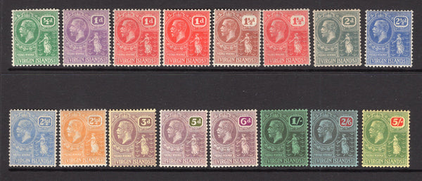 VIRGIN ISLANDS - 1922 - GV ISSUE: 'GV' issue, watermark 'Multi Script CA', the set of sixteen fine mint. (SG 86/101)  (VIR/16590)
