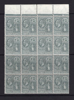 VIRGIN ISLANDS - 1922 - MULTIPLE: 2d grey GV issue, watermark 'Multi Script CA', a fine mint top marginal block of sixteen. (SG 92)  (VIR/16591)