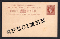 VIRGIN ISLANDS - 1887 - POSTAL STATIONERY: 1½d brown on buff QV postal stationery card (H&G 3) with large 'SPECIMEN' overprint in black.  (VIR/23111)