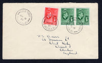 VIRGIN ISLANDS - 1951 - GVI ISSUE: Cover franked with 1938 pair ½d green and 1d scarlet GVI issue (SG 110/111) tied by ROAD TOWN TORTOLA cds's. Addressed to UK.  (VIR/23115)