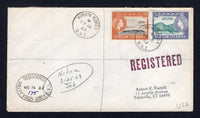 VIRGIN ISLANDS - 1966 - REGISTRATION & CANCELLATION: Registered cover franked with 1964 6c black & brown orange and 12c deep bluish green & deep violet blue QE2 issue (SG 183 & 186) tied by VIRGIN GORDA cds's with oval REGISTERED VALLEY VIRGIN GORDA B.V.I. marking alongside. Addressed to USA with transit & arrival marks on reverse. Scarce.  (VIR/23121)