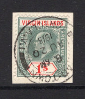 VIRGIN ISLANDS - 1904 - EVII ISSUE: 1/- green & scarlet EVII issue, a superb used copy tied on small piece by ROAD-TOWN cds dated AUG 20 1913. (SG 60)  (VIR/27344)