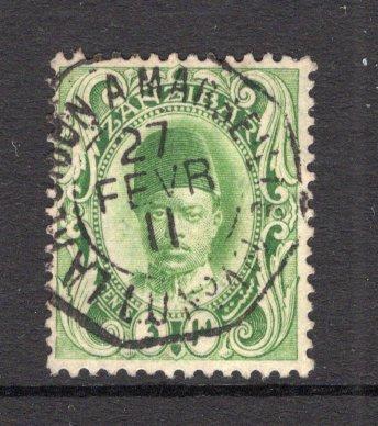 ZANZIBAR - 1908 - CANCELLATION: 3c yellow green used with fine central strike of LA REUNION A MARSEILLE L.U No.1 French maritime cds dated 27 FEB 1911. (SG226)  (ZAN/16773)