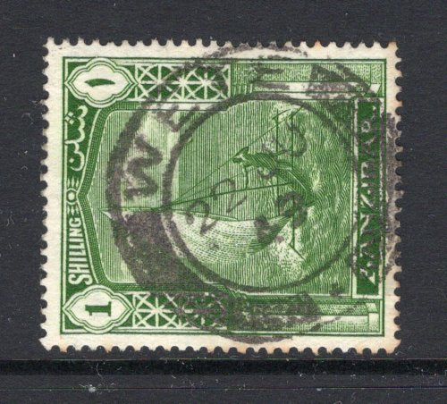 ZANZIBAR - 1936 - CANCELLATION: 1/- yellow green used with fine central strike of WETE cds dated 22 JUN 1949. (SG 318)  (ZAN/16781)
