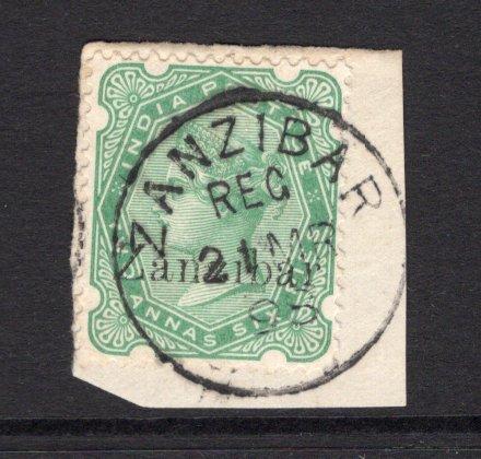 ZANZIBAR - 1895 - CLASSIC ISSUES: 2½a yellow green QV issue with 'ZANZIBAR' overprint tied on small piece by fine ZANZIBAR REG cds dated 21 MAR 1898. (SG 8)  (ZAN/21443)