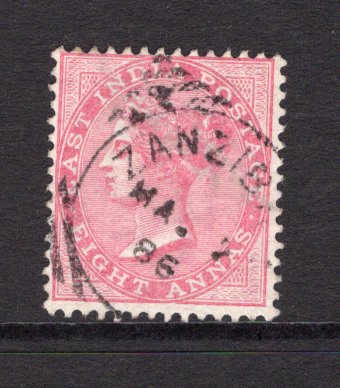 ZANZIBAR - 1868 - INDIA USED IN ZANZIBAR: 8a rose QV issue of India used with fine strike of ZANZIBAR squared circle cds dated MAY 2 1886. (SG Z42)  (ZAN/31118)