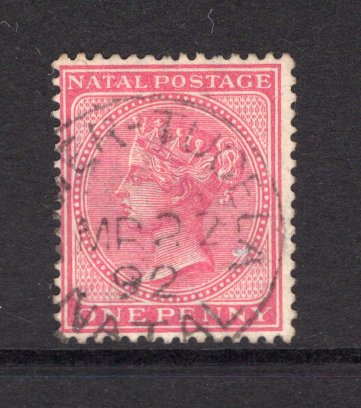 ZULULAND - 1892 - NATAL USED IN ZULULAND: 1d rose QV issue of Natal used with good strike of LOWER TUGELA NATAL cds dated MAR 22 1892. (SG 99)  (ZUL/16805)