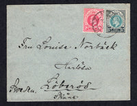ZULULAND - 1903 - NATAL USED IN ZULULAND: Cover franked with Natal 1902 1d carmine and 1½d green & black EVII issue (SG 128/129) tied by MELMOTH ZULULAND cds dated APR 1 1903. Addressed to SWEDEN with DURBAN transit cds on reverse.  (ZUL/35942)